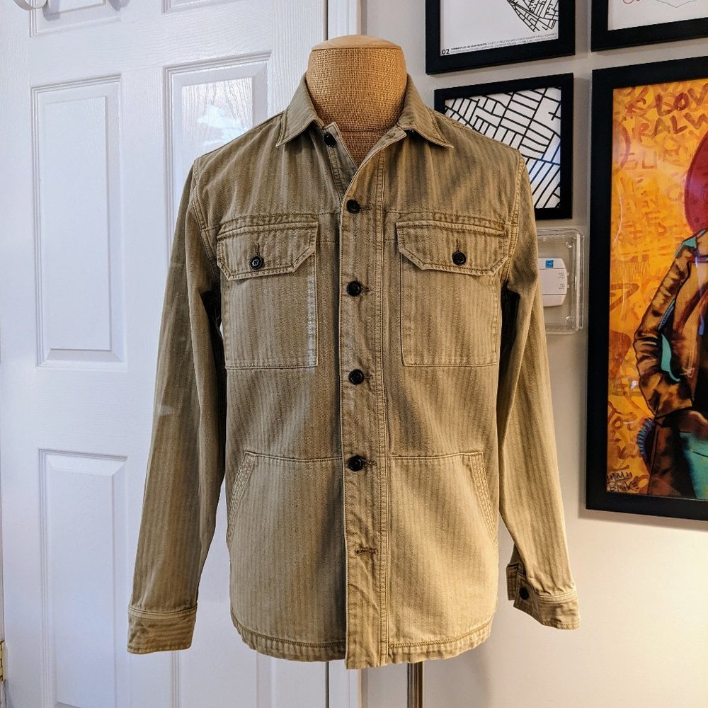 FAHERTY | Unlined Stretch Cotton Shirt Jacket | Khaki | Men's Small